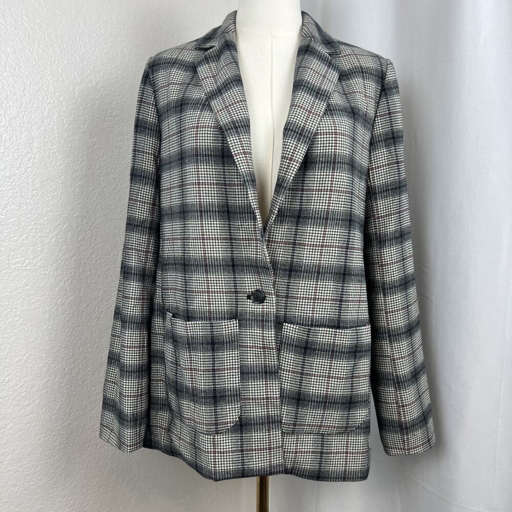 American Eagle Blazer Womens XS Grey Plaid Dark Academia Preppy Old Money